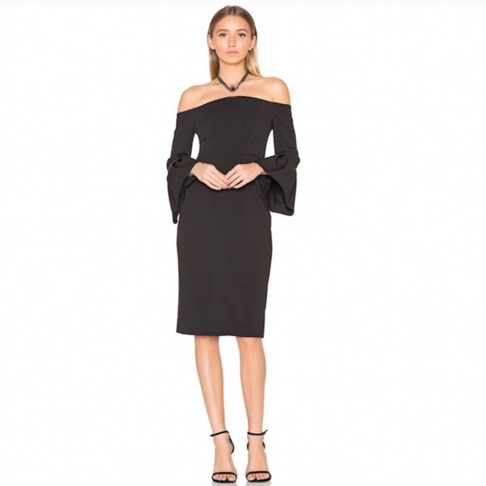 Alexis Black Amelie Dress Bell Sleeve Off Shoulder Size Small